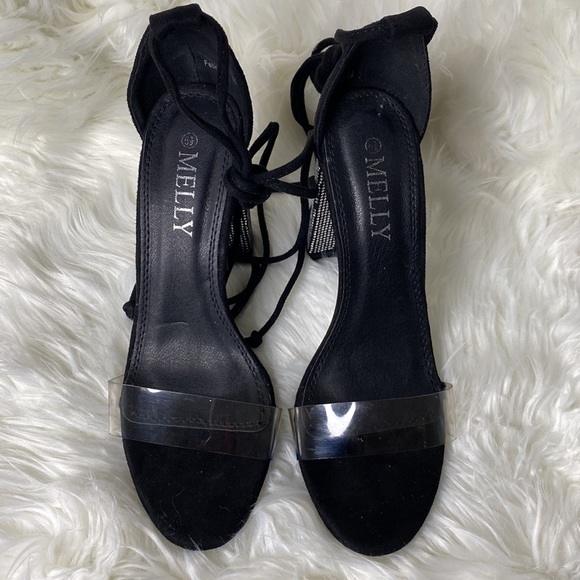 Melly Black Statement Block  Heels w/ Full Leg Straps Size 6.5 - Picture 10 of 10